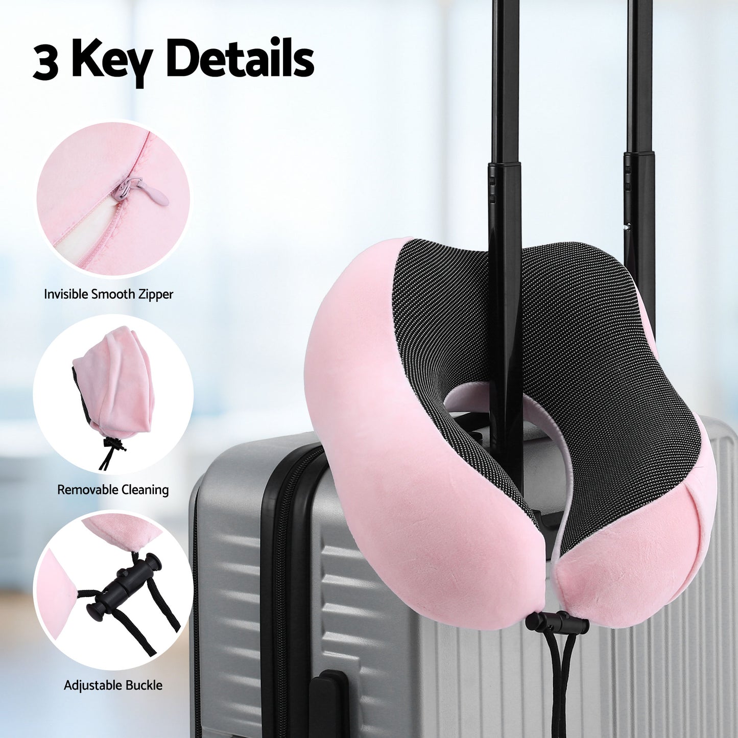 Wanderlite Travel Pillow for Airplanes Memory Foam Neck Pillows for Traveling, Soft & Washable Cover with TR-PI-U-01-PK