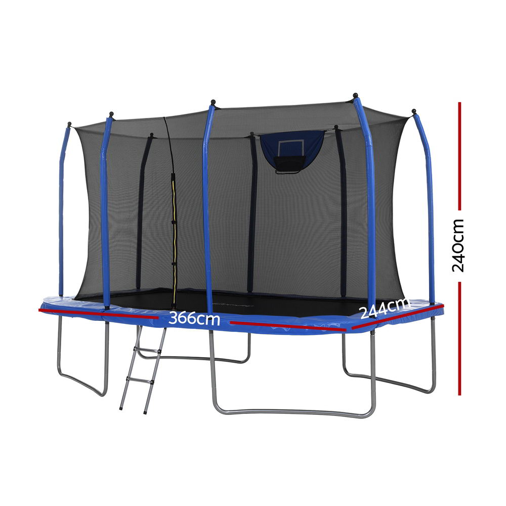 Everfit 12FT Trampoline Kids Rectangle Rebounder with Basketball Set Safety Net TRAMPO-C-8X12FT-BL-AB