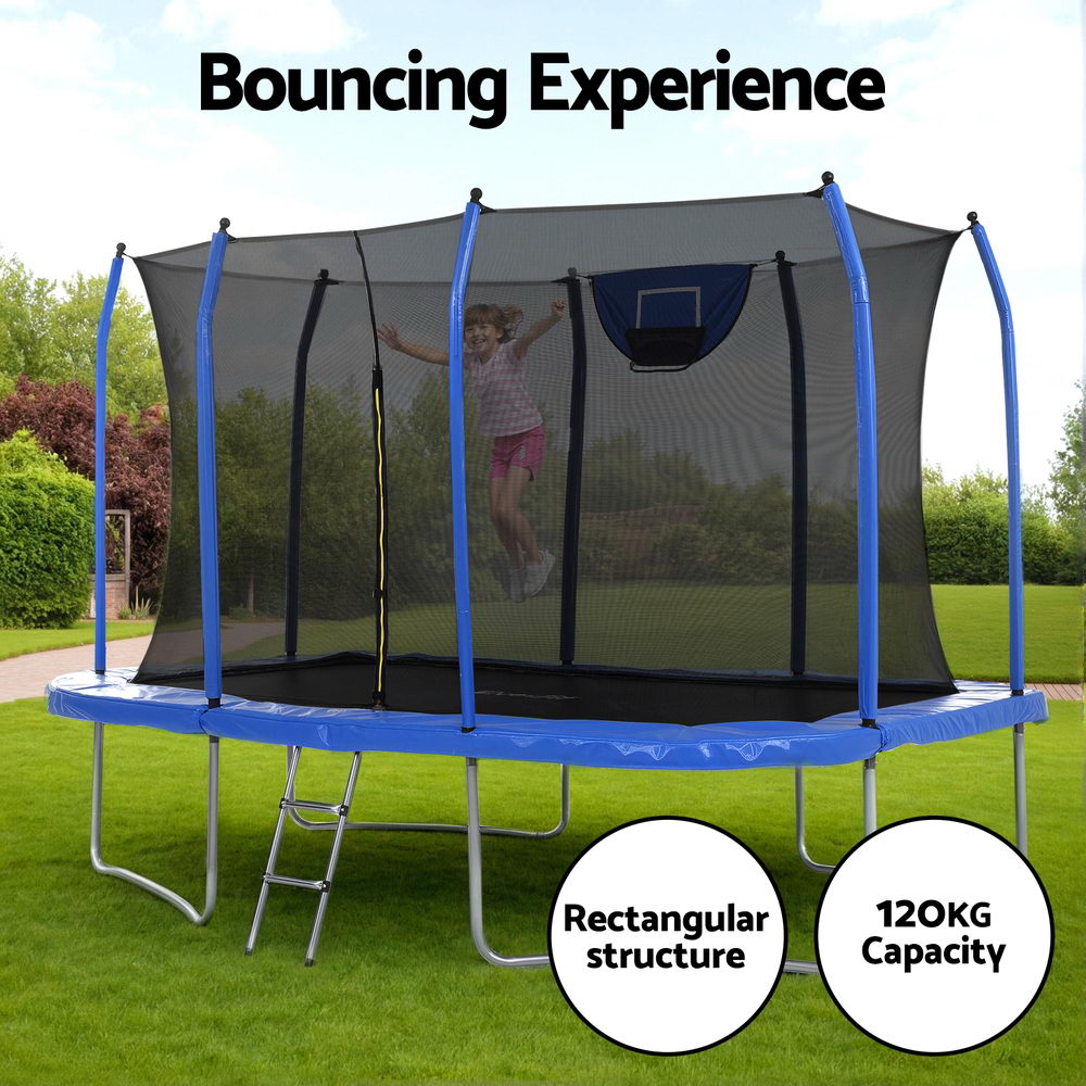 Everfit 12FT Trampoline Kids Rectangle Rebounder with Basketball Set Safety Net TRAMPO-C-8X12FT-BL-AB