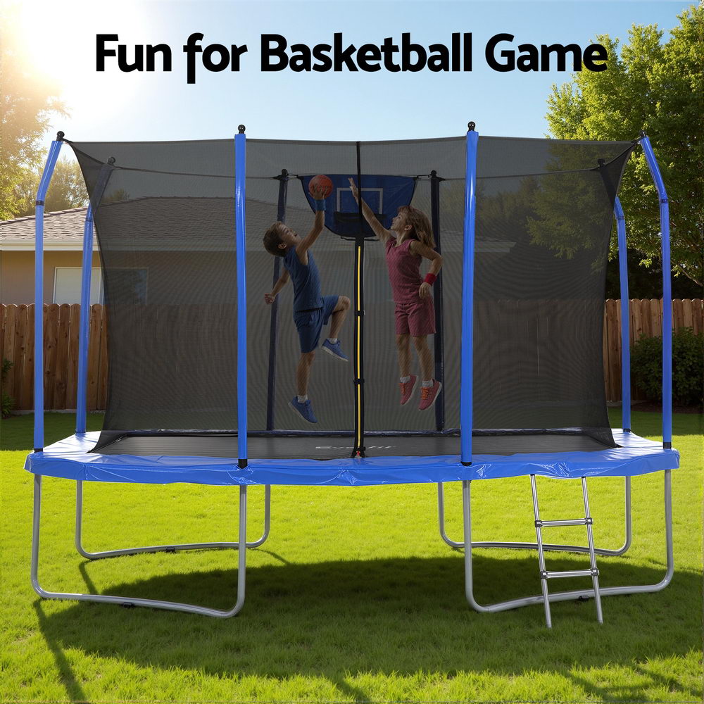Everfit 12FT Trampoline Kids Rectangle Rebounder with Basketball Set Safety Net TRAMPO-C-8X12FT-BL-AB