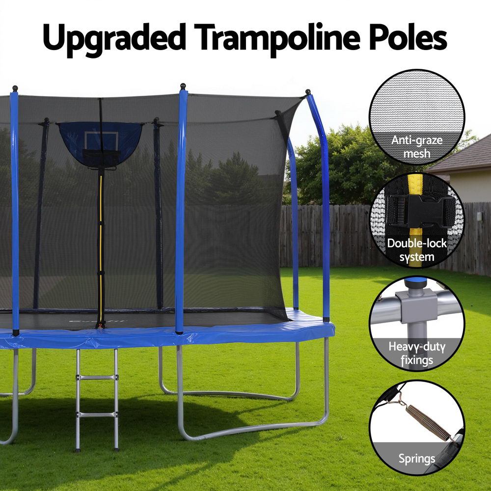 Everfit 12FT Trampoline Kids Rectangle Rebounder with Basketball Set Safety Net TRAMPO-C-8X12FT-BL-AB