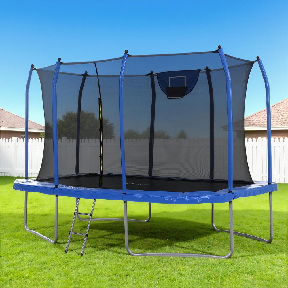 Everfit 12FT Trampoline Kids Rectangle Rebounder with Basketball Set Safety Net TRAMPO-C-8X12FT-BL-AB