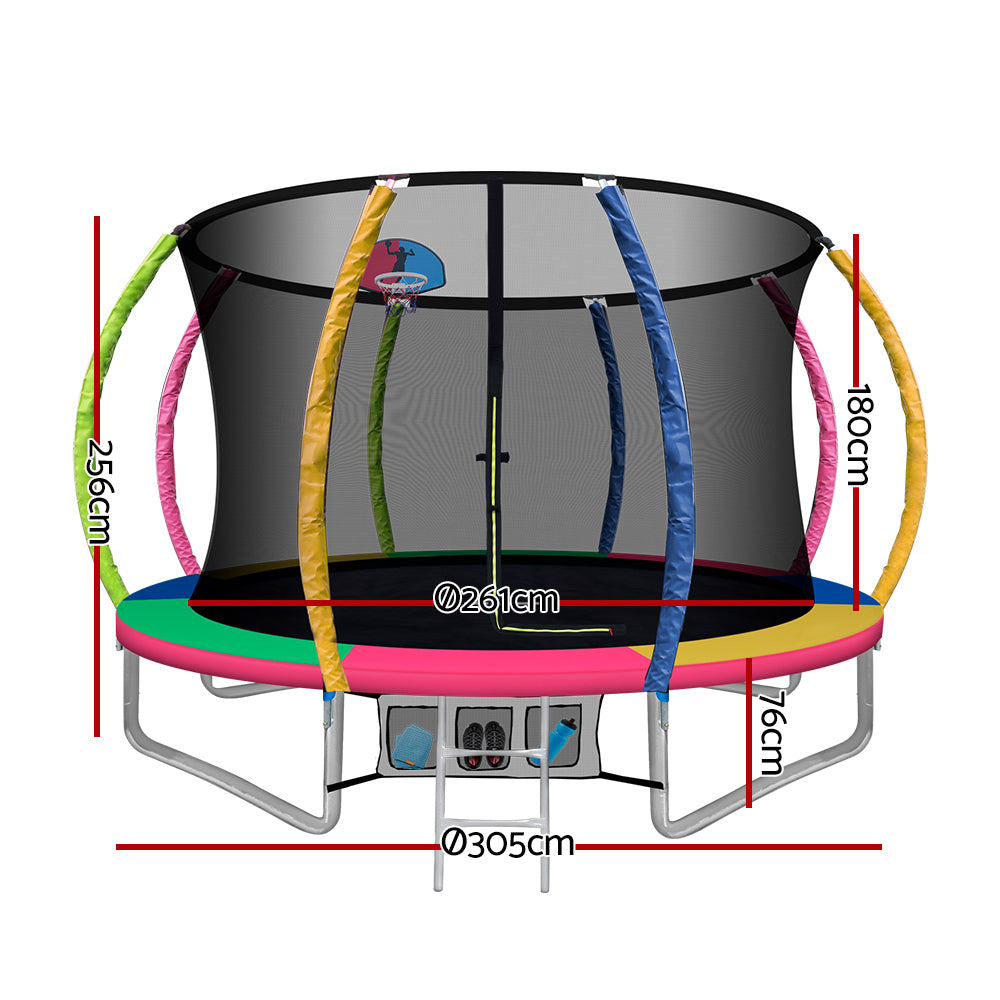 Everfit 10FT Trampoline for Kids w/ Ladder Enclosure Safety Net Rebounder Colors TRAMPO-C-C10-MC-AB