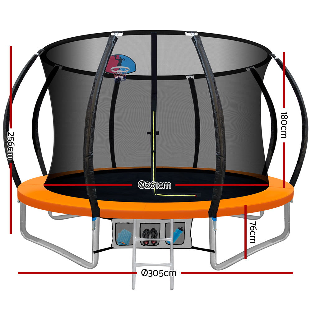 Everfit 10FT Trampoline for Kids w/ Ladder Enclosure Safety Net Rebounder Orange TRAMPO-C-C10-OR-AB