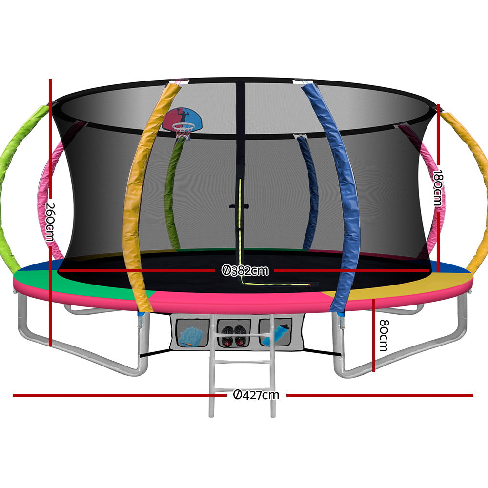 14ft Trampoline Everfit Kids Trampoline Rebounder w/ Ladder Basketball Hoop TRAMPO-C-C14-MC-ABC
