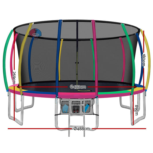 Everfit 16FT Trampoline for Kids w/ Ladder Enclosure Safety Net Rebounder Colors TRAMPO-C-C16-MC-ABC
