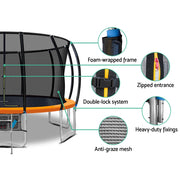 Everfit 16FT Trampoline for Kids w/ Ladder Enclosure Safety Net Rebounder Orange TRAMPO-C-C16-OR-ABC