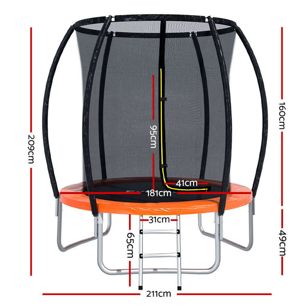 Everfit 6FT Trampoline for Kids w/ Ladder Trampoline Enclosure Safety Net Rebounder Orange TRAMPO-C-C6-OR