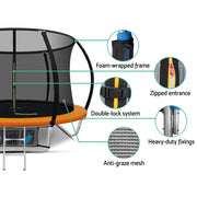 Everfit 8FT Trampoline for Kids w/ Ladder Enclosure Safety Net Rebounder Orange TRAMPO-C-C8-OR