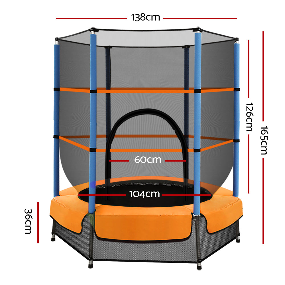 Everfit 4.5FT Trampoline for Kids Trampoline w/ Enclosure Safety Net Rebounder Gift Orange TRAMPO-C-MINI45-OR