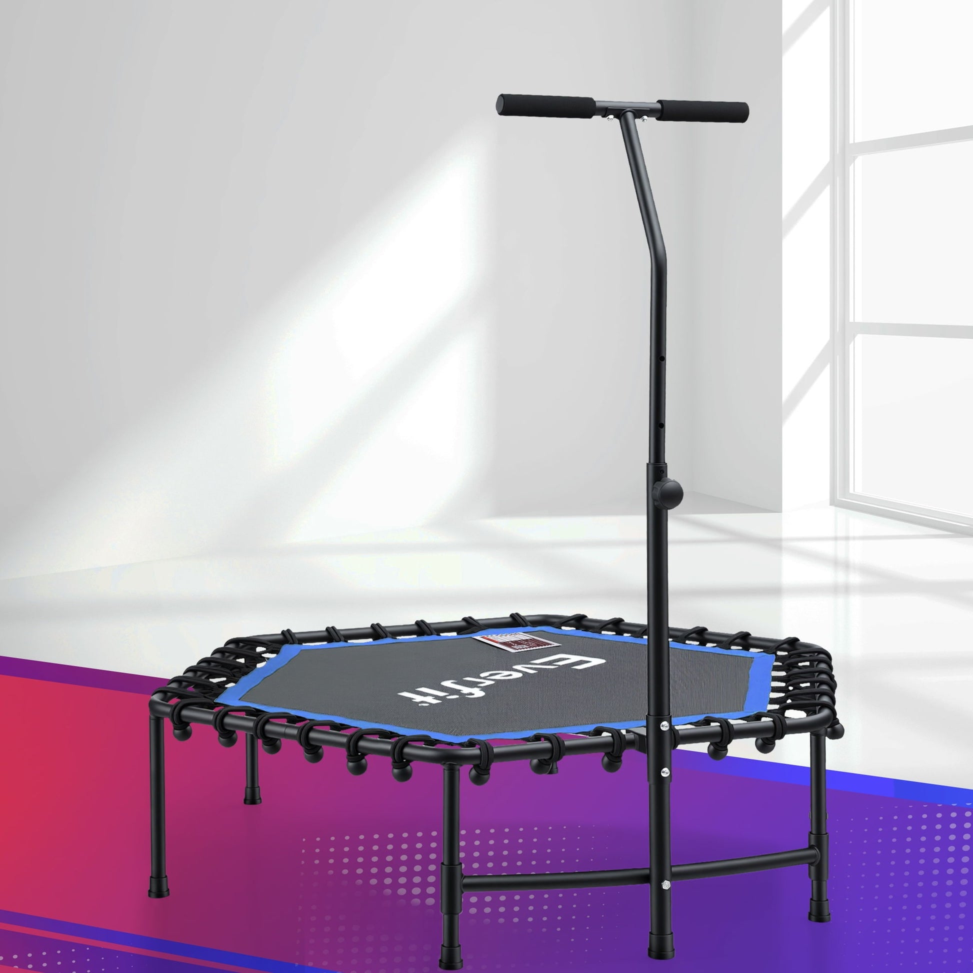 Everfit 48inch Hexagon Fitness Trampoline Rebounder Adjustable Handrail Blue TRAMPO-C-MINI48-H-BLBK