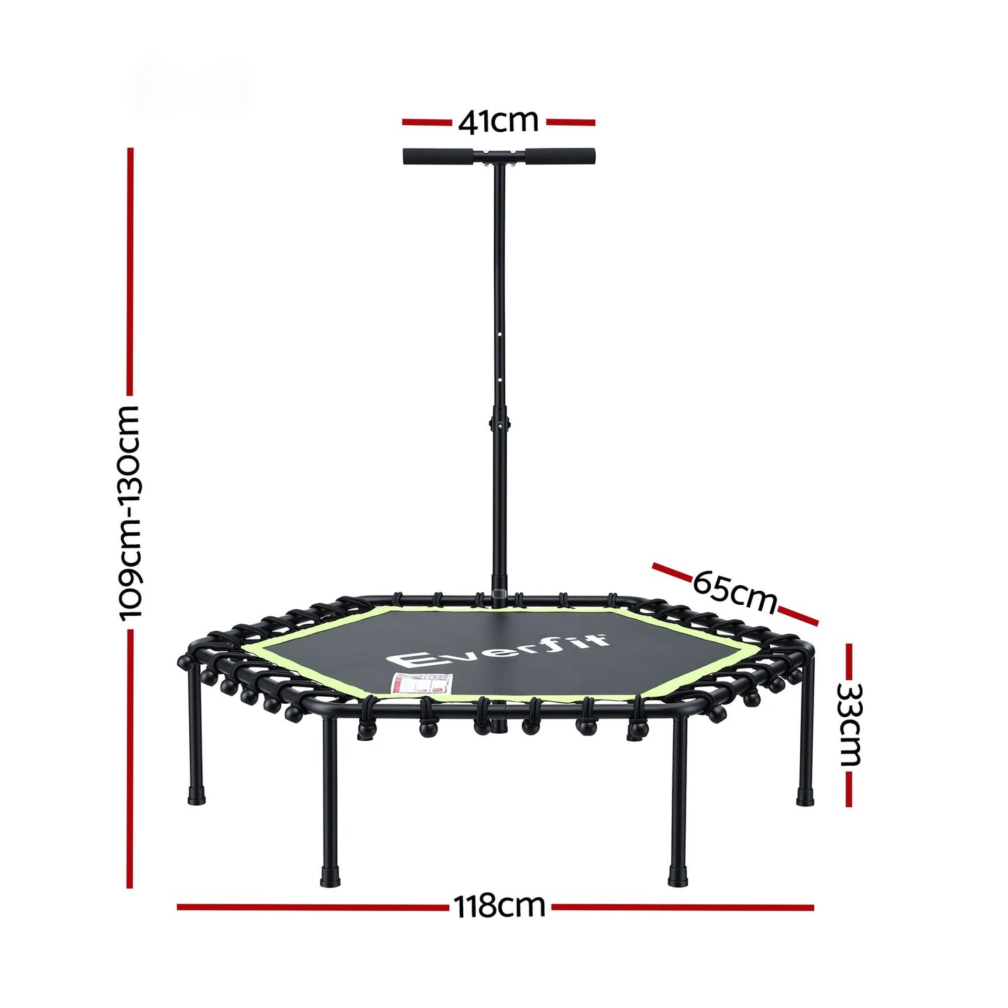 Everfit 48inch Hexagon Fitness Trampoline Rebounder Adjustable Handrail Green TRAMPO-C-MINI48-H-GNBK