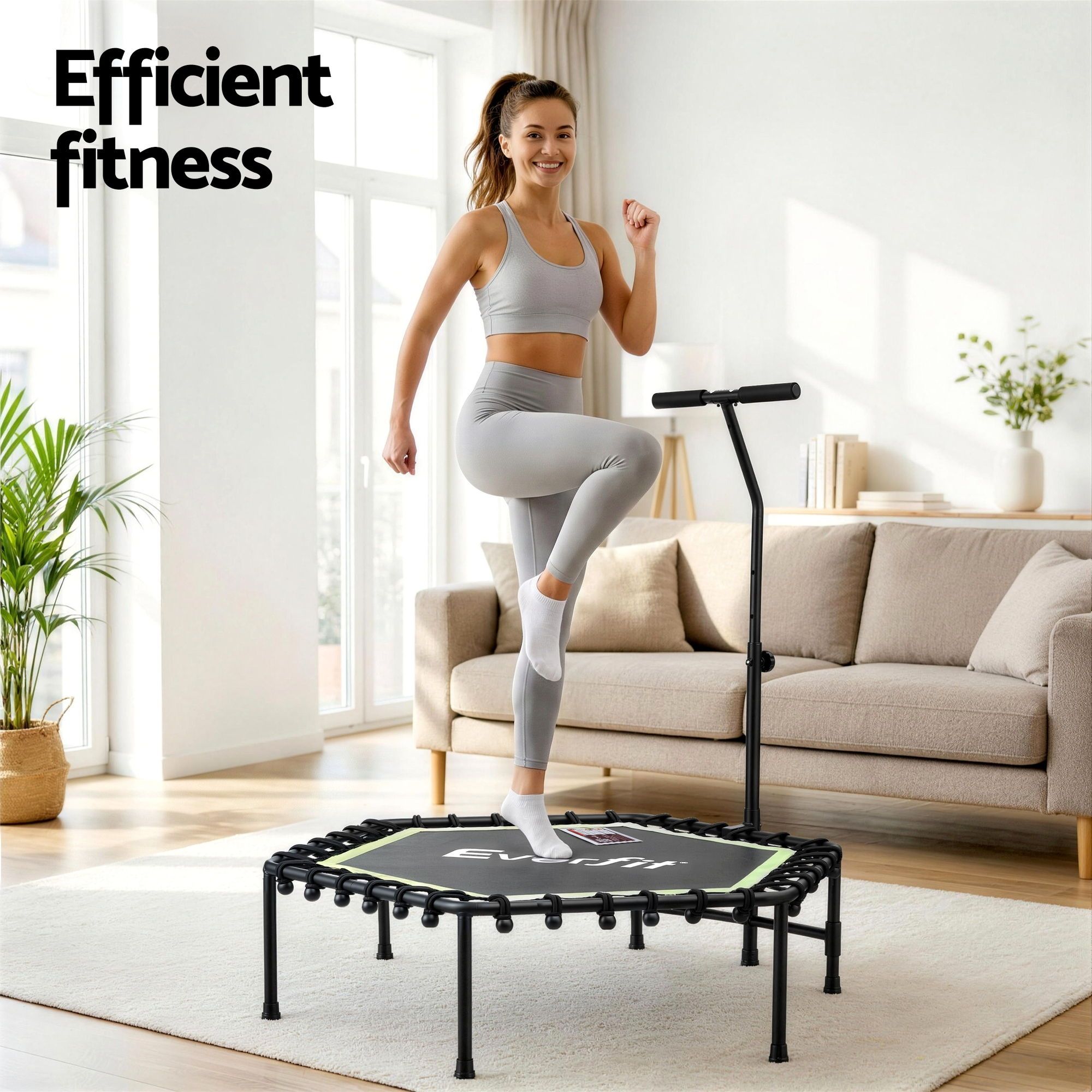 Everfit 48inch Hexagon Fitness Trampoline Rebounder Adjustable Handrail Green