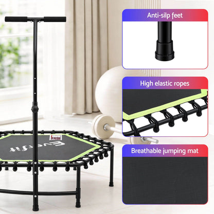 Everfit 48inch Hexagon Fitness Trampoline Rebounder Adjustable Handrail Green TRAMPO-C-MINI48-H-GNBK