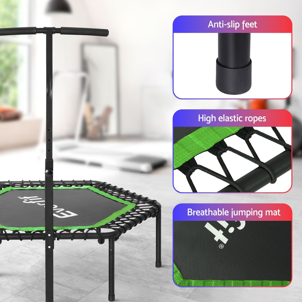 Everfit 48inch Hexagon Fitness Trampoline Rebounder Adjustable Handrail Green TRAMPO-C-MINI48-HEX-GNBK