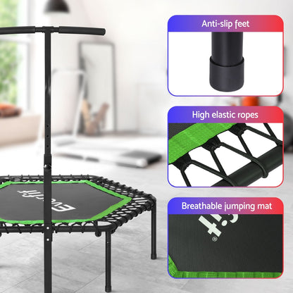 Everfit 48inch Hexagon Fitness Trampoline Rebounder Adjustable Handrail Green TRAMPO-C-MINI48-HEX-GNBK