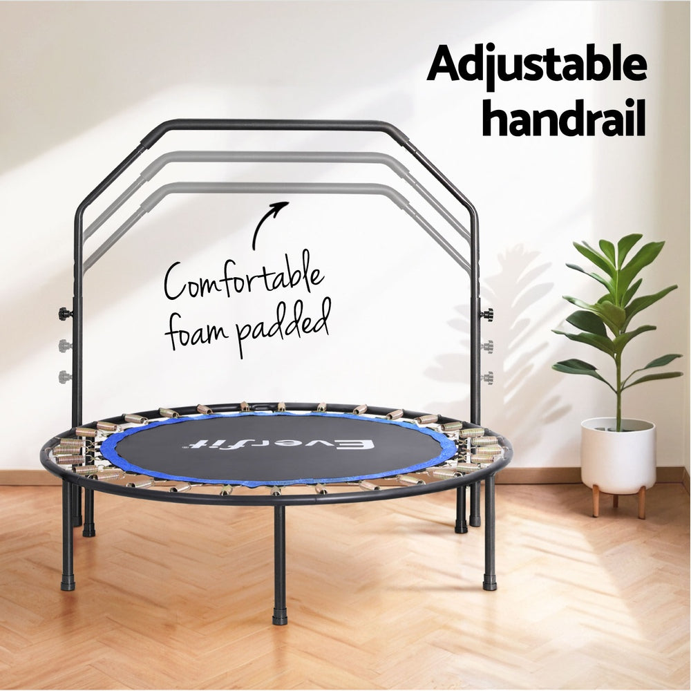 Everfit 48inch Round Fitness Trampoline Rebounder Adjustable Handrail Blue TRAMPO-C-MINI48-R-BLBK