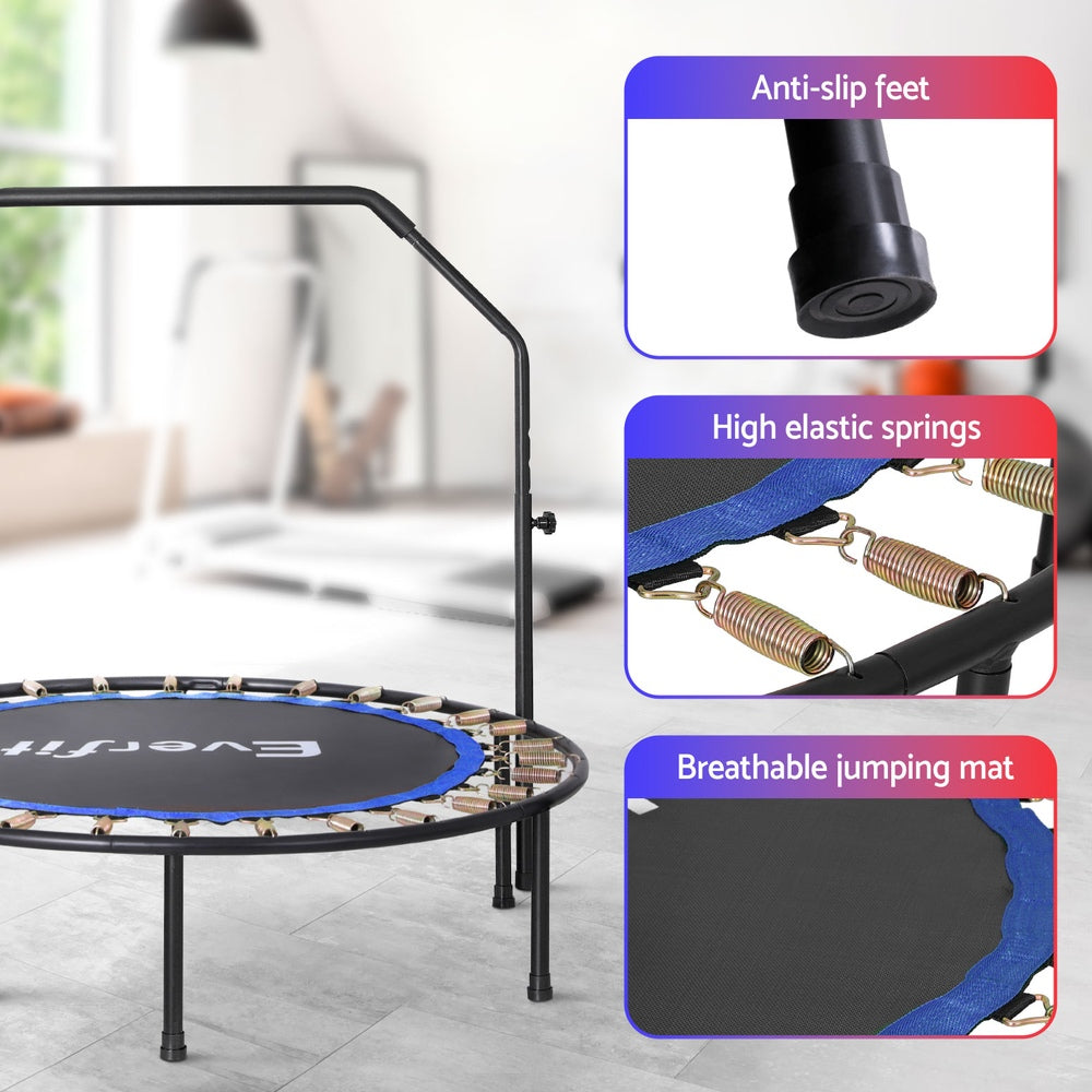 Everfit 48inch Round Fitness Trampoline Rebounder Adjustable Handrail Blue TRAMPO-C-MINI48-R-BLBK