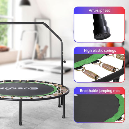 Everfit 48inch Round Fitness Trampoline Rebounder Adjustable Handrail Green TRAMPO-C-MINI48-R-GNBK