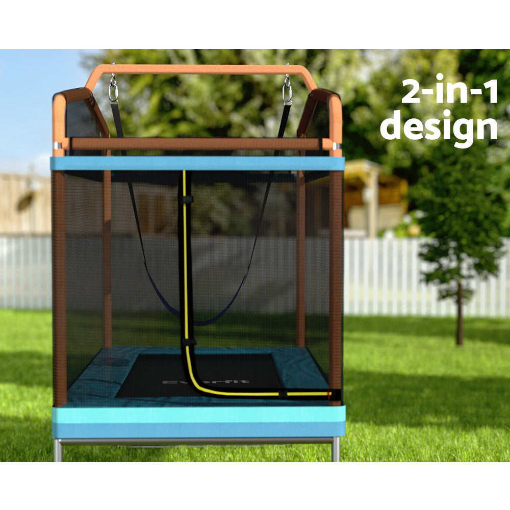 Everfit 6FT Trampoline Kids Rectangle Trampoline w/ Swing Enclosure Safety Net Orange TRAMPO-C-R6-BLOR