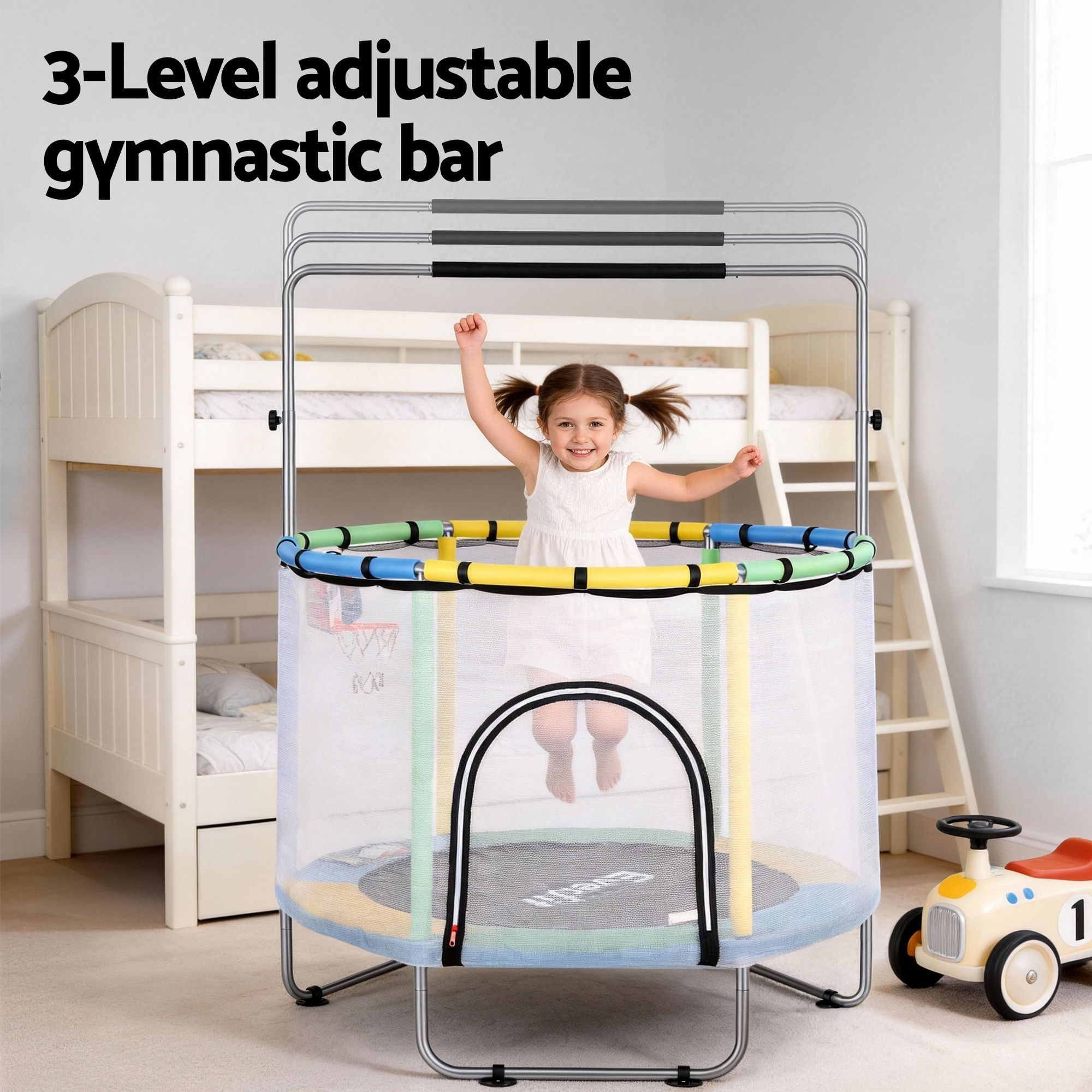 Everfit 55inch Trampoline Kids Rebounder with Basketball Set Sandbag Boxing Game TRAMPO-D-KID55-YGB