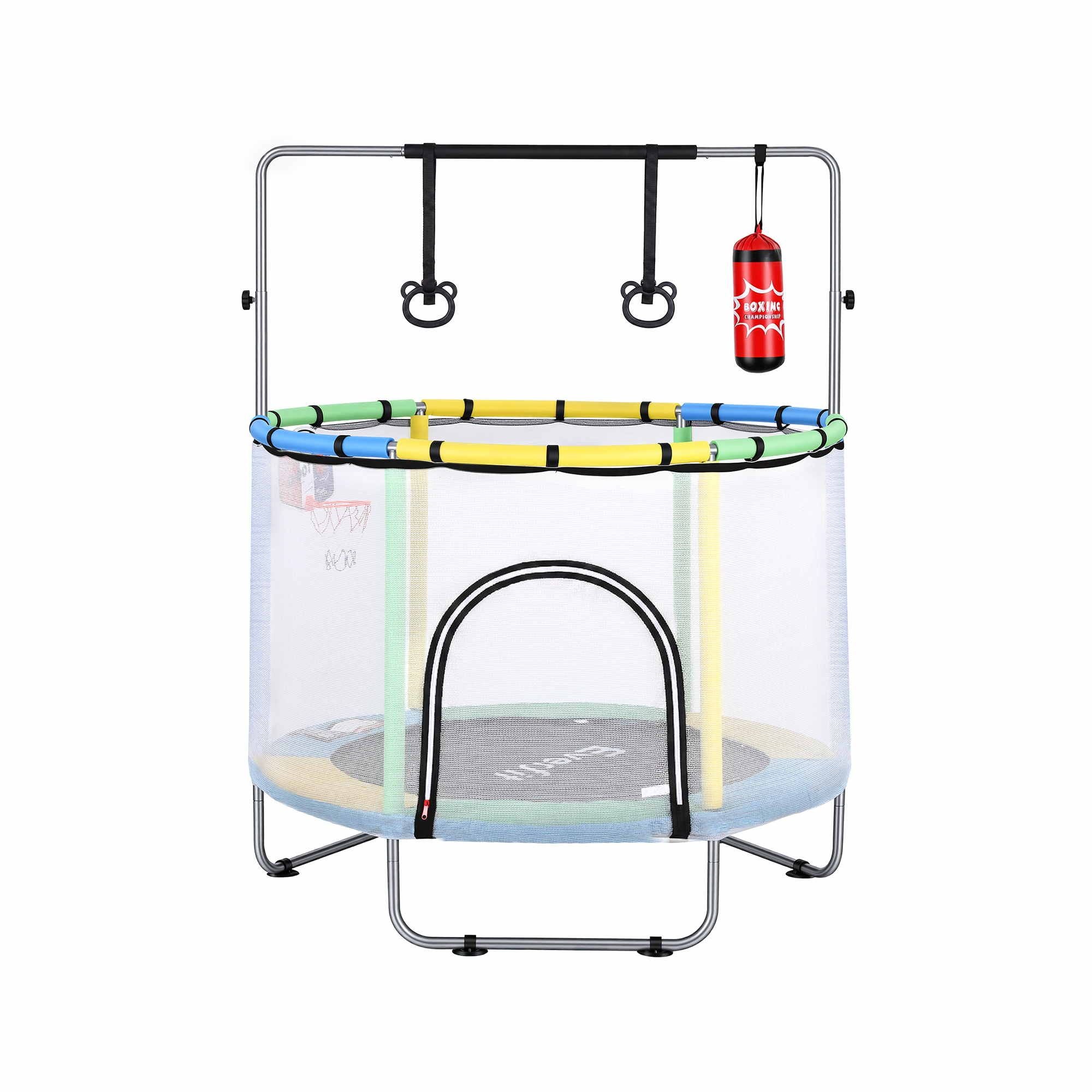 Everfit 55inch Trampoline Kids Rebounder with Basketball Set Sandbag Boxing Game TRAMPO-D-KID55-YGB