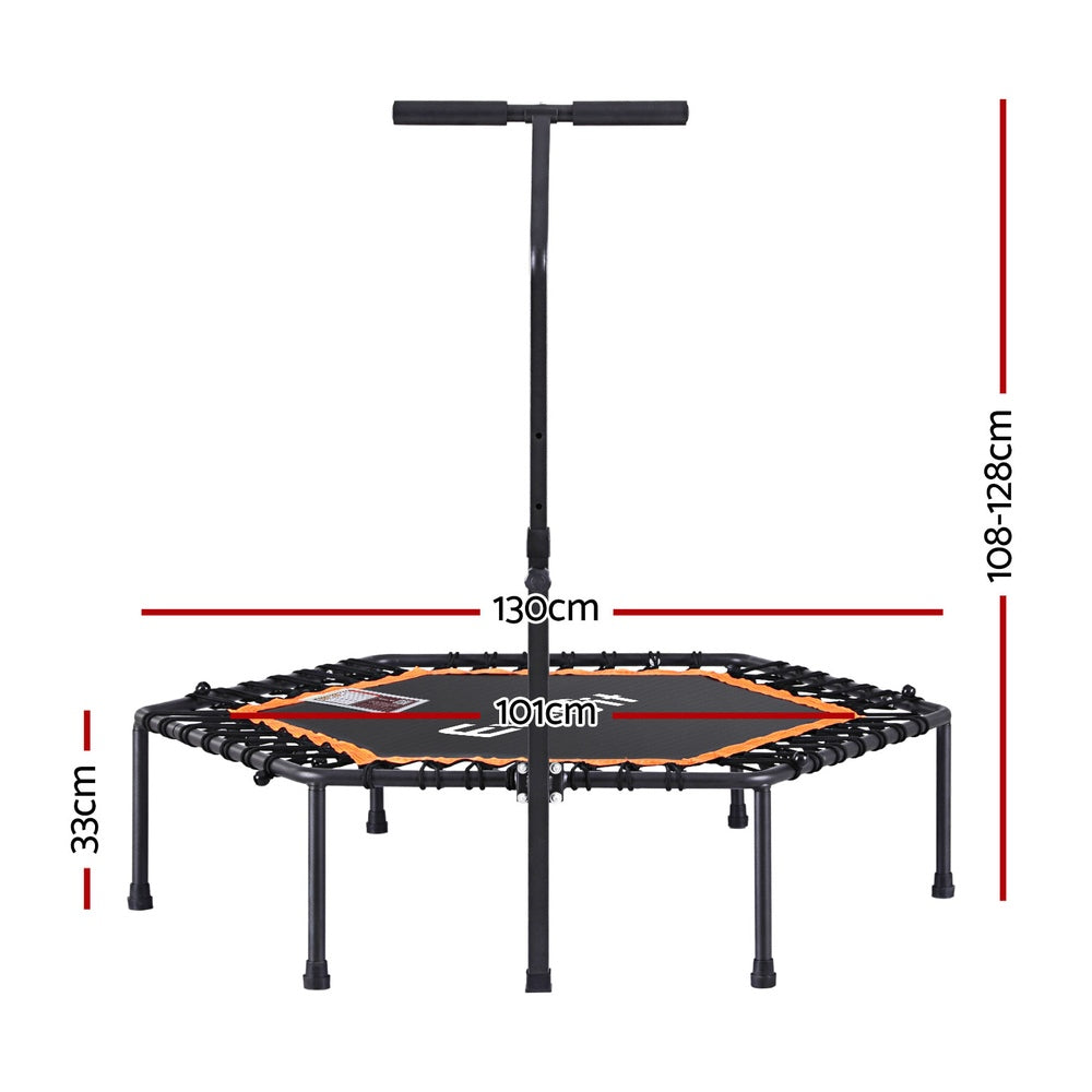 Everfit 51inch Hexagon Fitness Trampoline Rebounder Adjustable Handrail Orange TRAMPO-D-MINI51-HEX-ORBK