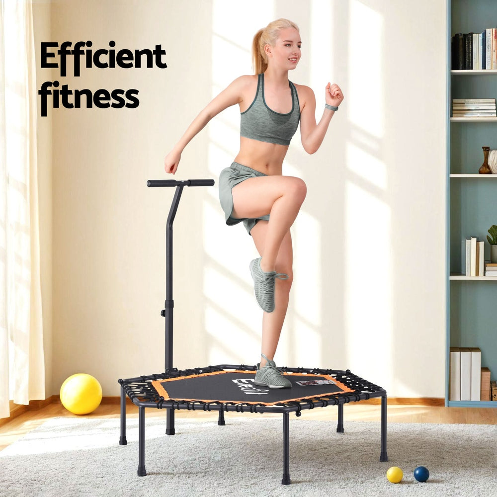 Everfit 51inch Hexagon Fitness Trampoline Rebounder Adjustable Handrail Orange TRAMPO-D-MINI51-HEX-ORBK