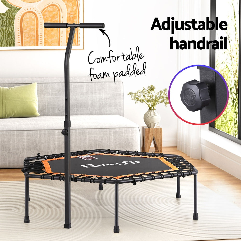 Everfit 51inch Hexagon Fitness Trampoline Rebounder Adjustable Handrail Orange TRAMPO-D-MINI51-HEX-ORBK