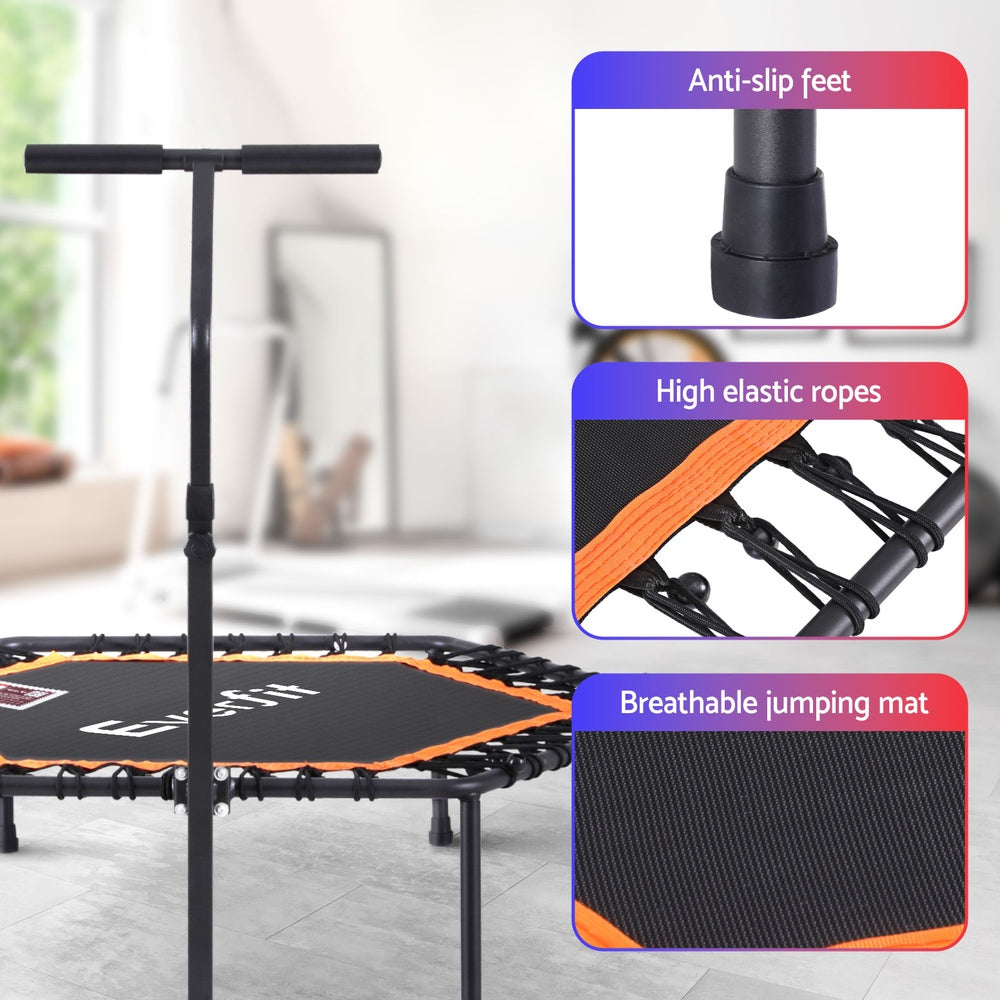 Everfit 51inch Hexagon Fitness Trampoline Rebounder Adjustable Handrail Orange TRAMPO-D-MINI51-HEX-ORBK