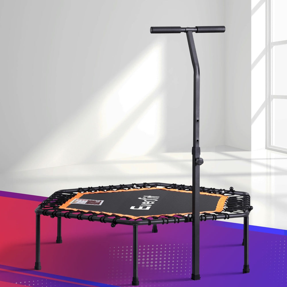 Everfit 51inch Hexagon Fitness Trampoline Rebounder Adjustable Handrail Orange TRAMPO-D-MINI51-HEX-ORBK