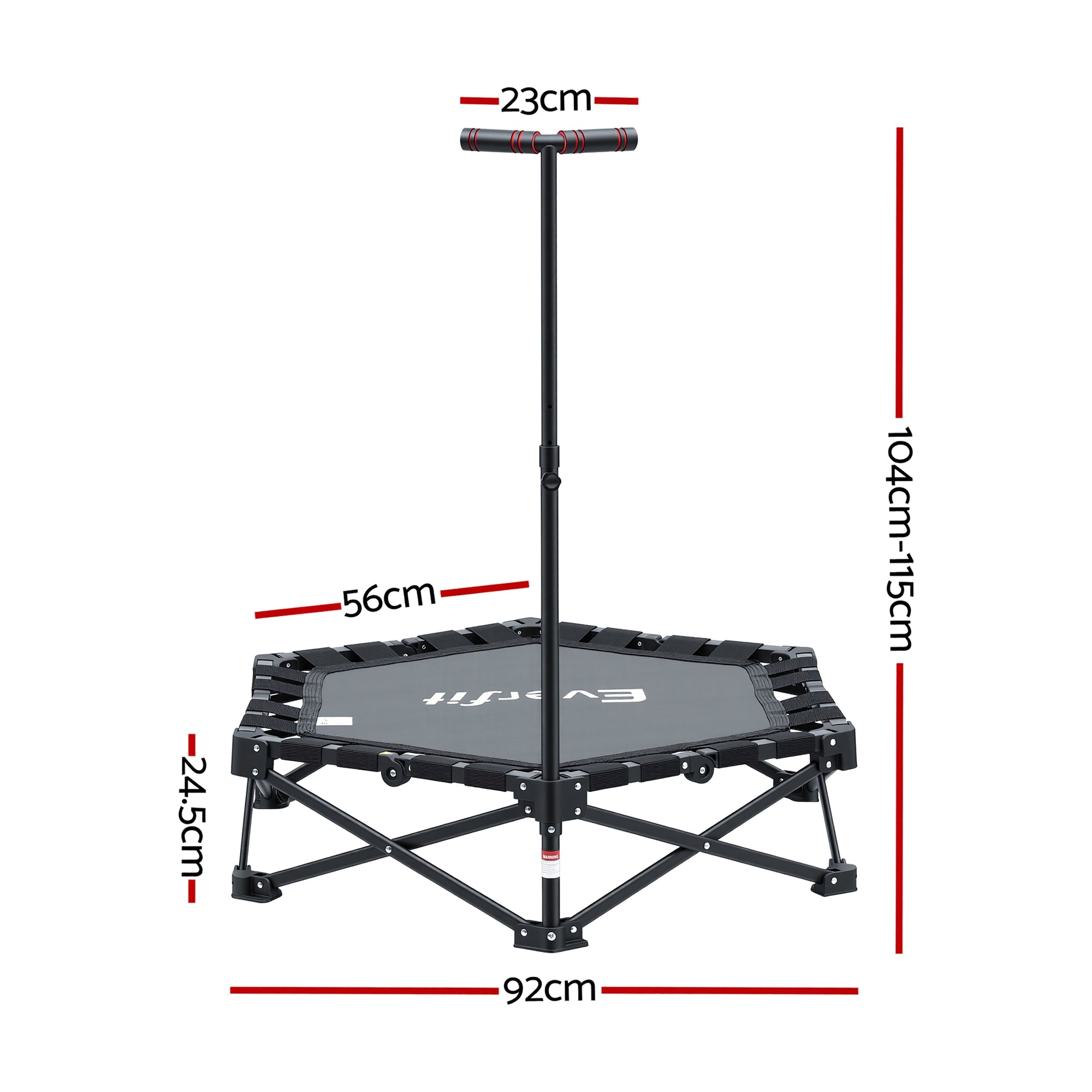 Everfit Fitness Foldable Trampoline Rebounder Adjustable Handle Indoor Exercise Black TRAMPO-TD-FOLD42-BK