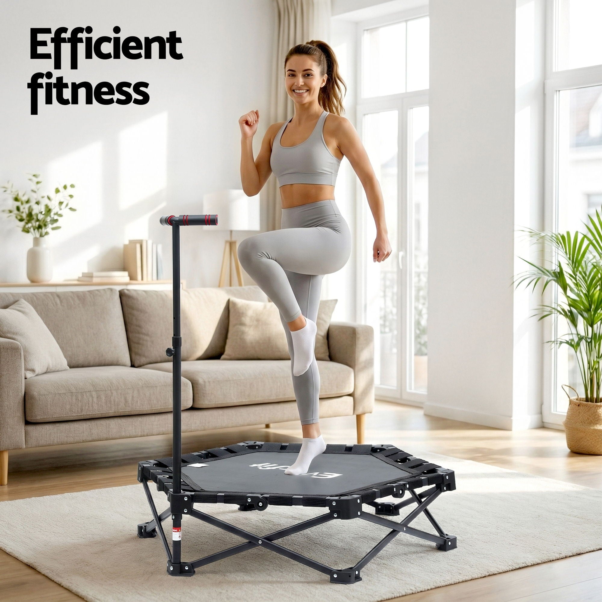 Everfit Fitness Foldable Trampoline Rebounder Adjustable Handle Indoor Exercise Black TRAMPO-TD-FOLD42-BK