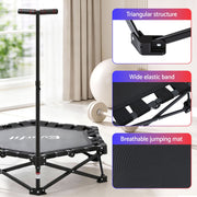 Everfit Fitness Foldable Trampoline Rebounder Adjustable Handle Indoor Exercise Black TRAMPO-TD-FOLD42-BK