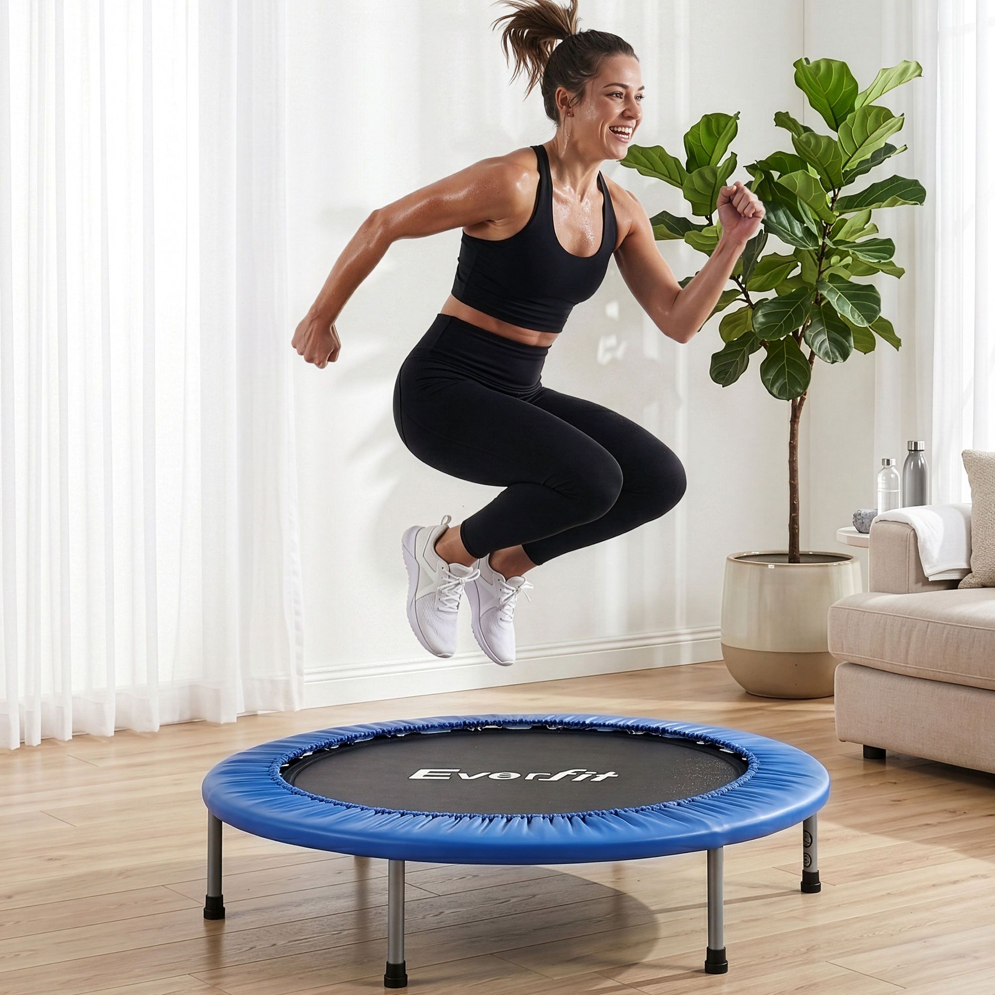 Everfit 40-Inch Fitness Trampoline Rebounder Mini Round Trampoline Home Workouts TRAMPO-TD-MINI40-R-BL