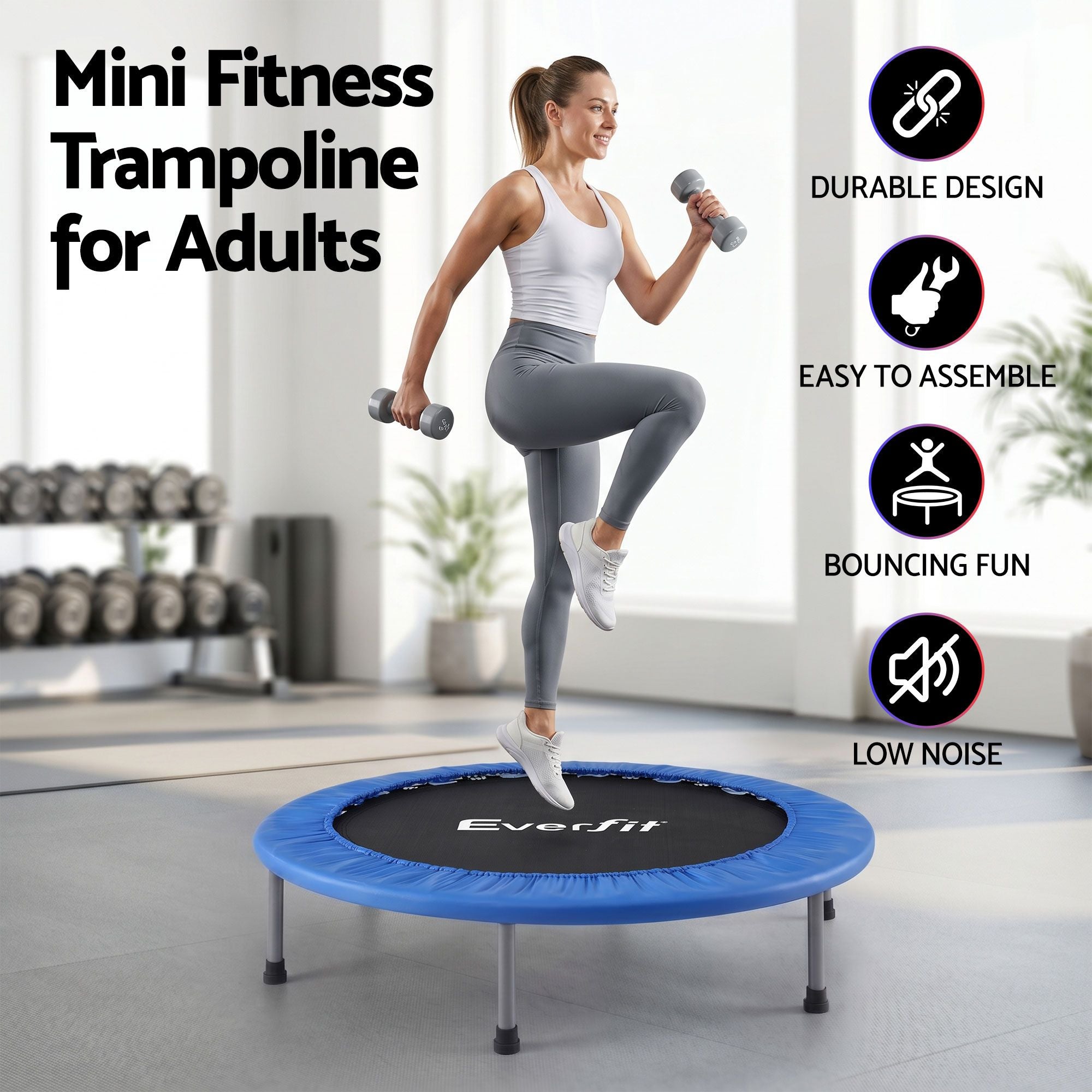Everfit 40-Inch Fitness Trampoline Rebounder Mini Round Trampoline Home Workouts TRAMPO-TD-MINI40-R-BL