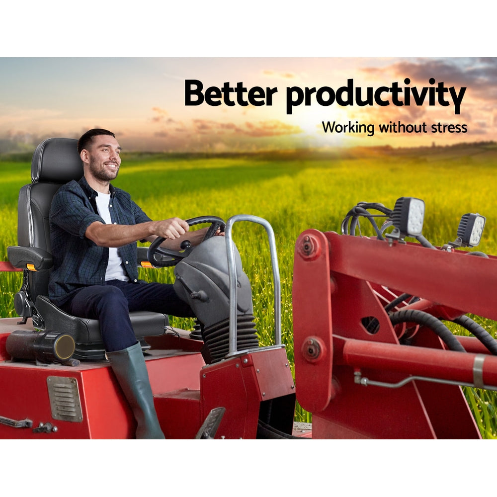 Giantz Tractor Seat Forklift Excavator Truck Universal Backrest Chair PU Leather TS-ADJUST12-BK-AB