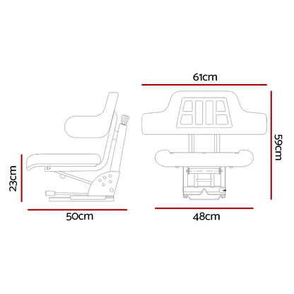 Giantz Tractor Seat Forklift Excavator Truck Universal Digger Chair PU Leather TS-ARM25-BK