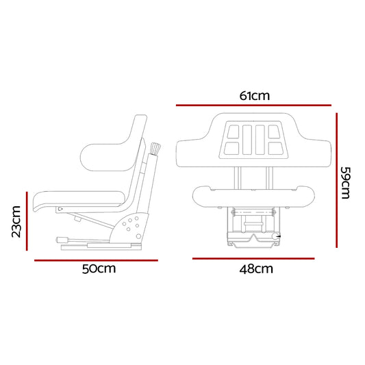 Giantz Tractor Seat Forklift Excavator Truck Universal Digger Chair PU Leather TS-ARM25-BK