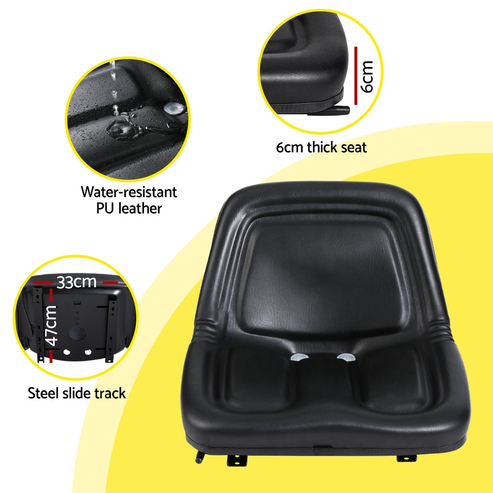 Giantz Tractor Seat Forklift Excavator Universal Backrest Truck Chair PU Leather TS-BACK15F-BK