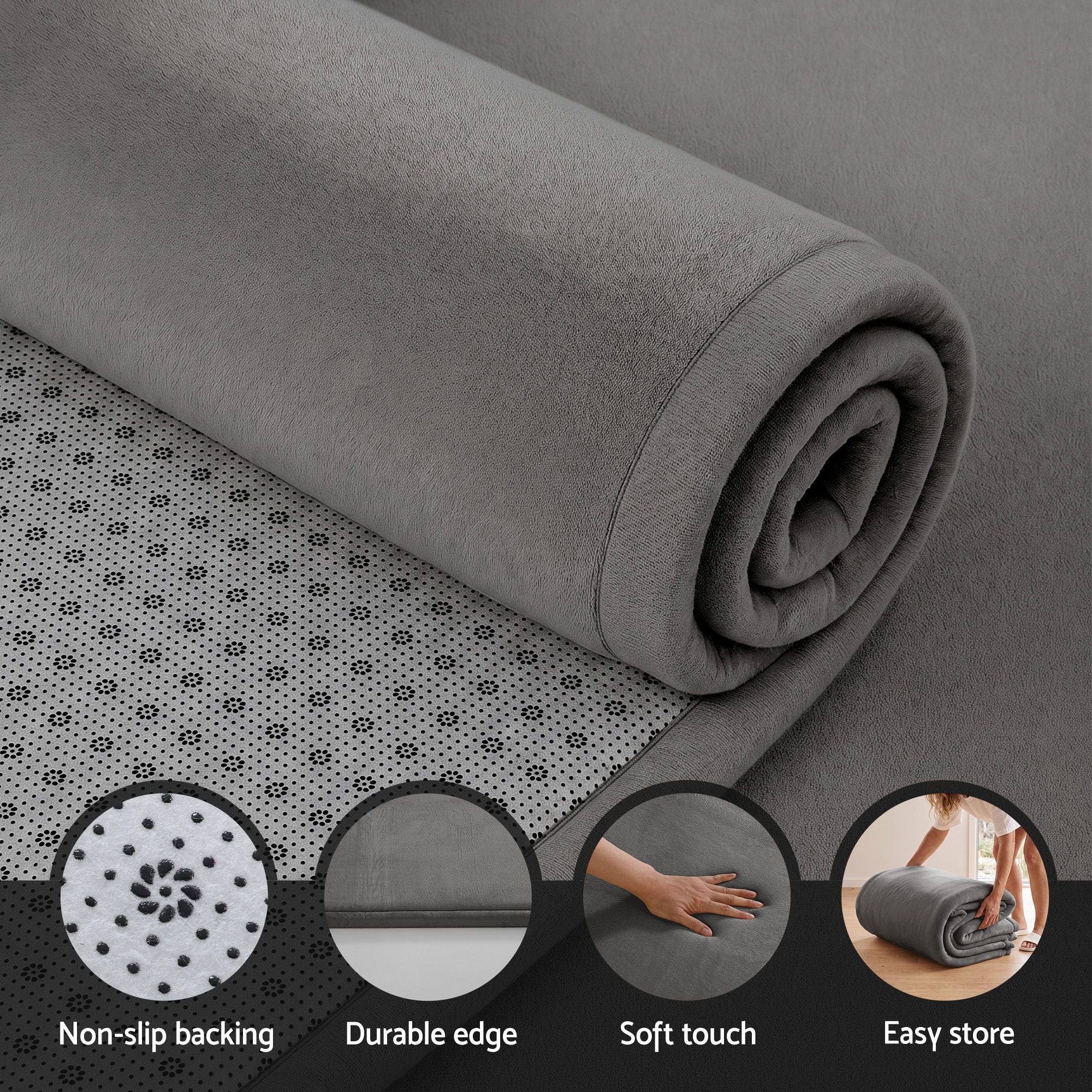 Artiss Tatami Mat Floor Mattress 3cm Thick Futon Mattresses Mellow Mat Rugs Living Room Grey TTM-MAT-150X200-GY