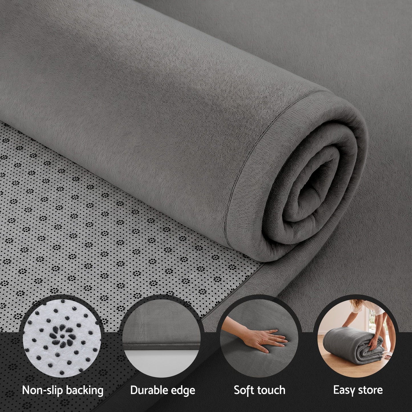 Artiss Tatami Mat Floor Mattress 3cm Thick Futon Mattresses Mellow Mat Rugs Living Room Grey TTM-MAT-200X200-GY