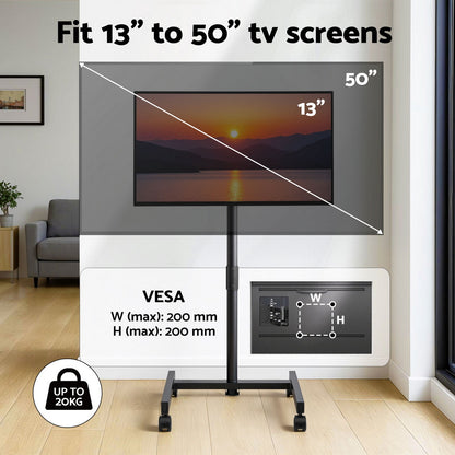 Artiss TV Stand 13-50" Universal Mobile Adjustable Height TV Stand with Wheels TV-MOUN-1004-BK