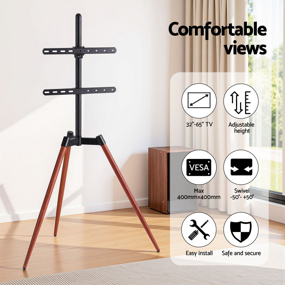 Artiss TV Stand 32-65 inch LED LCD Screen Wooden Tripod Easel Height Adjustable TV-MOUN-104-BK-WAL
