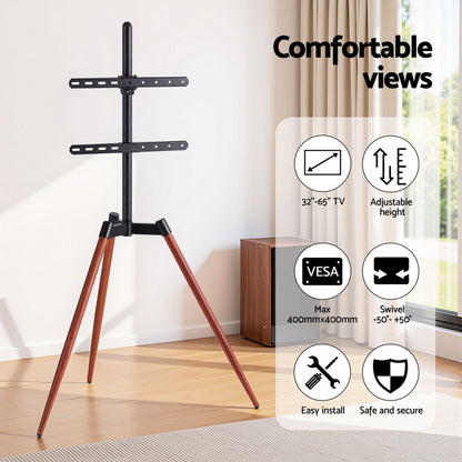 Artiss TV Stand 32-65 inch LED LCD Screen Wooden Tripod Easel Height Adjustable TV-MOUN-104-BK-WAL