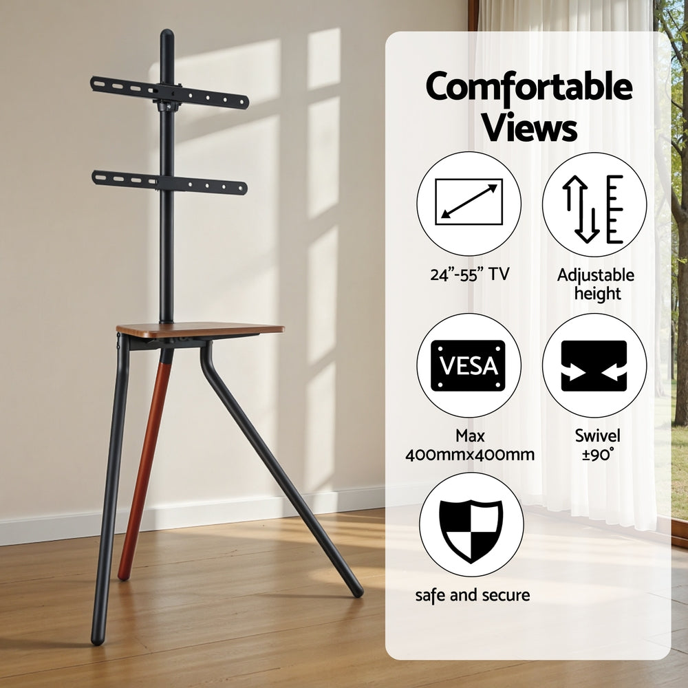Artiss TV Stand Wooden Tray 24-55" Swivel Height Adjustable TV-MOUN-105-BK-WAL