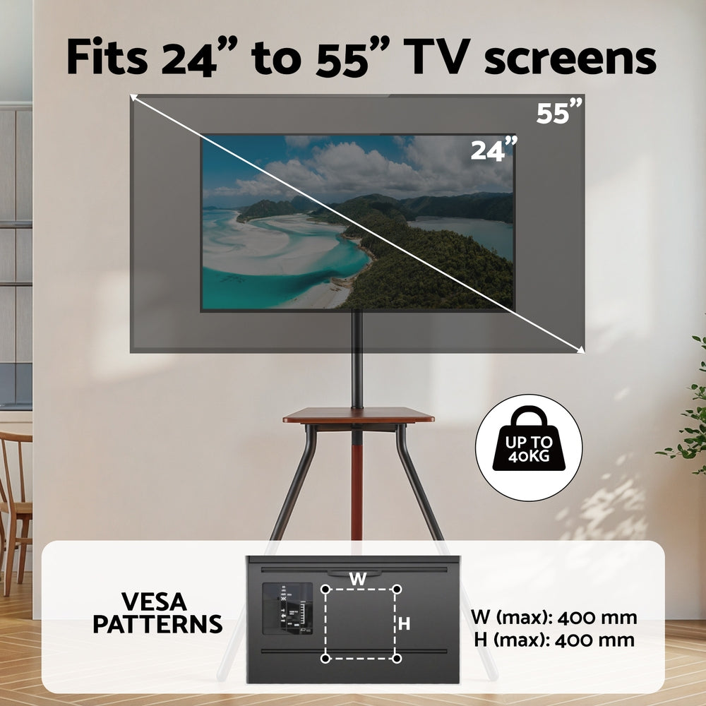 Artiss TV Stand Wooden Tray 24-55" Swivel Height Adjustable TV-MOUN-105-BK-WAL