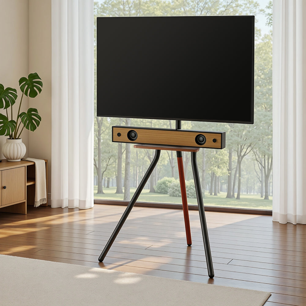 Artiss TV Stand Wooden Tray 24-55" Swivel Height Adjustable TV-MOUN-105-BK-WAL