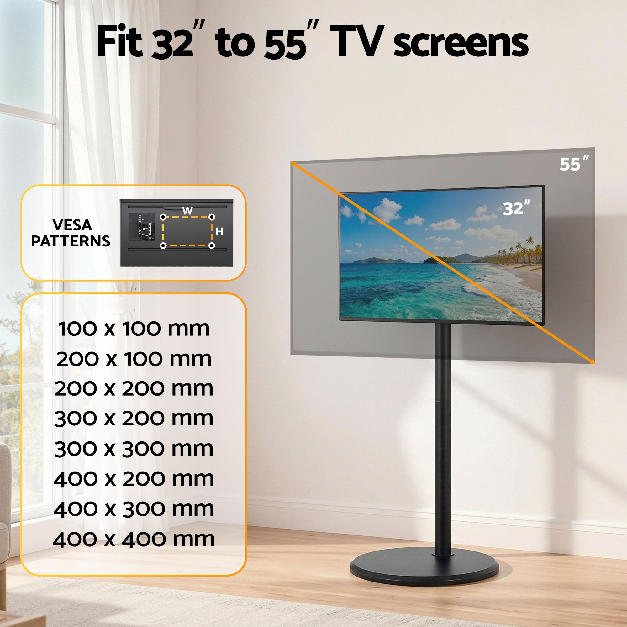 Artiss 32-55 Inch Mobile TV Stand with Wheels Height & Tilt Adjustable Floor Mount TV-MOUN-1250-BK