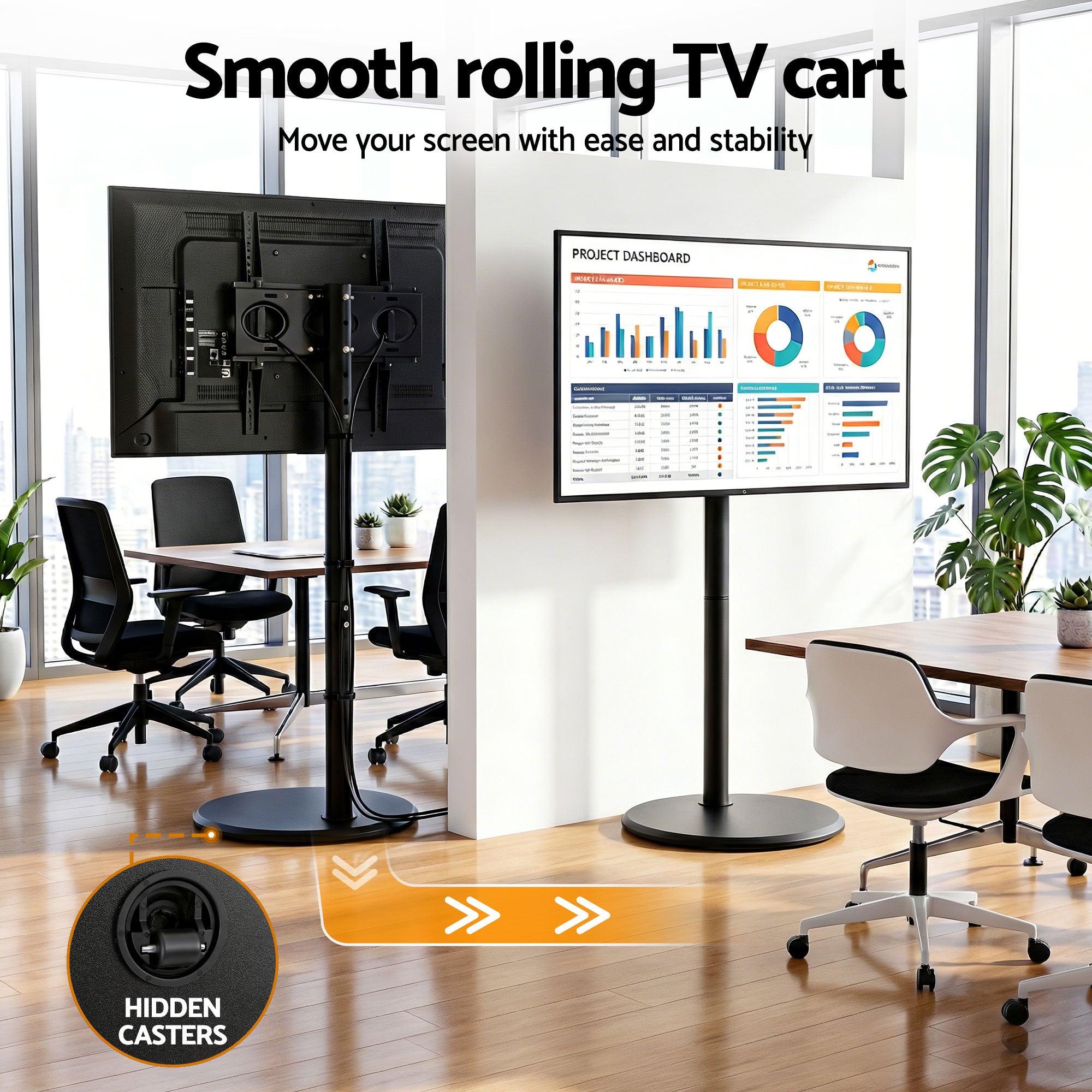 Artiss 32-55 Inch Mobile TV Stand with Wheels Height & Tilt Adjustable Floor Mount TV-MOUN-1250-BK